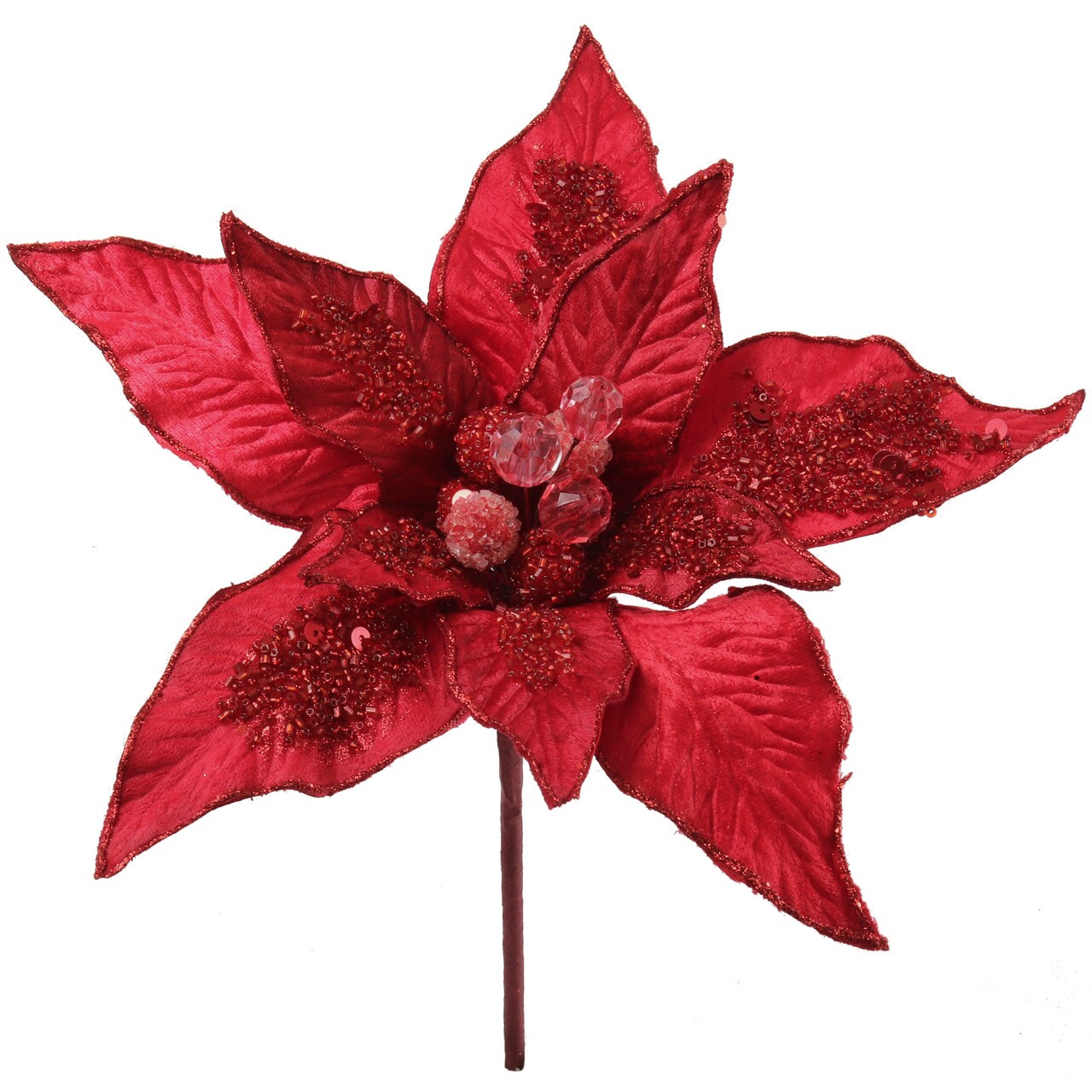Set of 3: Vibrant Red Velvet Poinsettia Flower Stems | 11" Wide | 10 Lifelike Silk Petals | Festive Holiday Decor | Christmas Flowers | Home & Office Decor